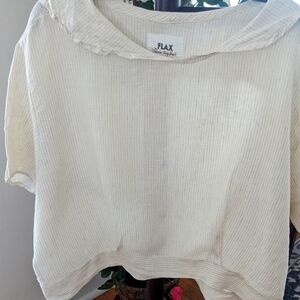 Vintage Flax, Beige and White stripes, Large ,Oversized Loose Fit, Light Linen